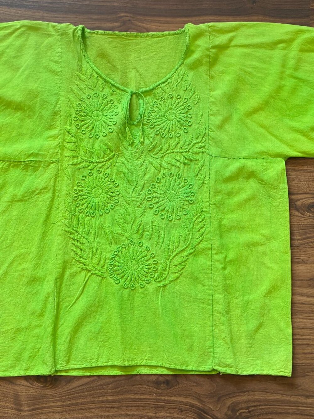 Green Mexican 100% Manta Cotton Traditional Embroidered Blouse